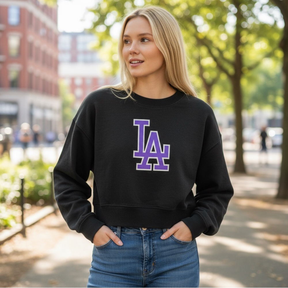 District Black and Purple LA Logo Women's Hoodie